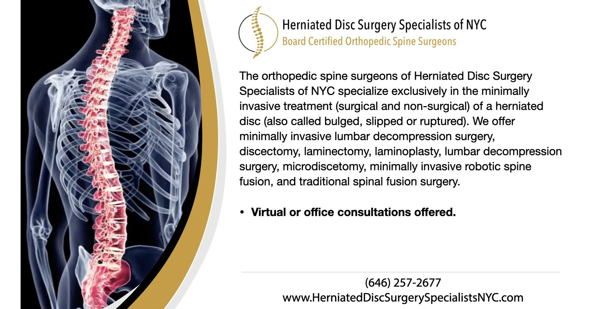 Herniated Disc Surgery Specialists of NYC (Manhattan, NY) Now Offering