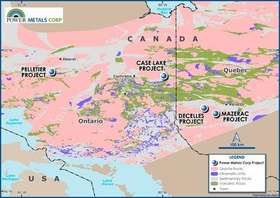 Figure 1 – Power Metals Corp projects in Ontario and Quebec, Canada (CNW Group/POWER METALS CORP)