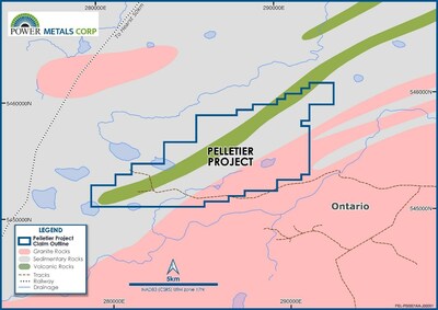 Figure 2 - Map of the recently staked Pelletier Project in northeast Ontario, Canada (CNW Group/POWER METALS CORP)