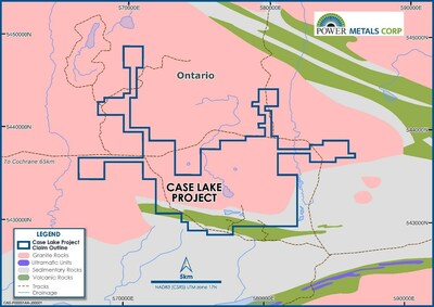 Figure 3 – Map of the Case Lake project in northeastern Ontario, Canada (CNW Group/POWER METALS CORP)