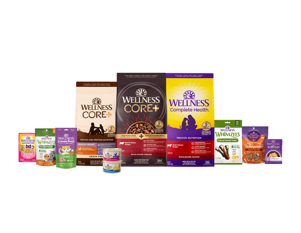 At Global Pet Expo 2024, the Wellness® product lineup showcases innovation in treats, dry and wet cat food, dry dog food, topper and dental treat options.