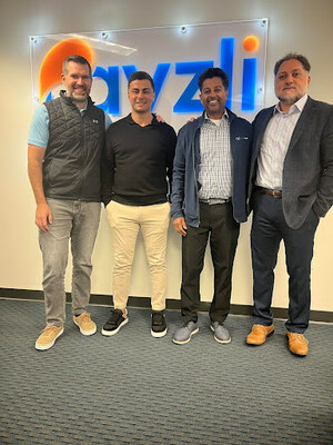Pictured from left to right: Chris Knee Payzli Director of Credit and Risk, Naim Hamdar Payzli President, Vinay Shiriwastaw DisputeHelp Chief Commercial Officer, Arash Izadpanah Payzli CEO