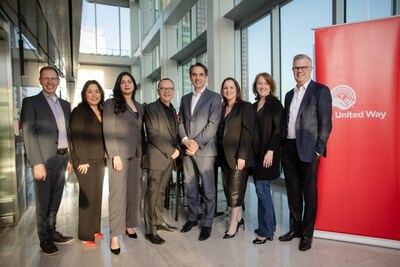 From left to right: Colin Jenkins, Director of Corporate Donor Relations, UWGT,  Yishey Choden, Senior Philanthropy Officer, UWGT, Filzah Panhwar, Manager of Corporate Donor Relations, UWGT, Daniele Zanotti, President and CEO, UWGT, Jad Shimaly, Chair and CEO, EY Canada,  Shara Roy, Chief Legal Counsel, EY Canada, Alycia Calvert, Chief Operating Officer, EY Canada and Eric Rawlinson, Chief Financial Officer, EY Canada. (CNW Group/United Way Greater Toronto)