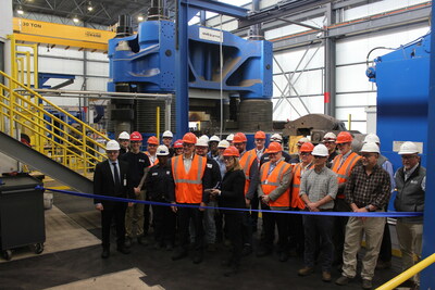 Joining ATI employees and local and community leaders for the commissioning of a new 12,500-ton billet forging press in Bakers, North Carolina are (center) U.S. Senator Ted Budd (NC) and Kim Fields, ATI President and COO.