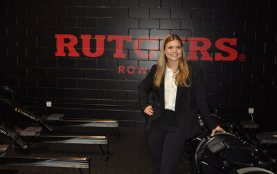 Rutgers Business School student athlete Kate Pitzel at the Rutgers rowing team's indoor training facility.