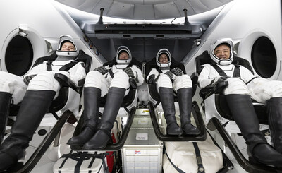 The four crew members of NASA's SpaceX Crew-7 mission are seated inside the SpaceX Dragon spacecraft after landing in the Gulf of Mexico on March 12, 2024. Credits: NASA/Joel Kowsky