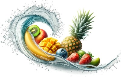 Teaser image showing a wave of fruits representing new Nokix sparkling water flavors