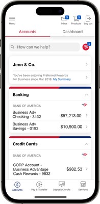 BofA app experience for small business and credit card accounts