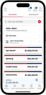 BofA app experience for banking, credit card and investment accounts