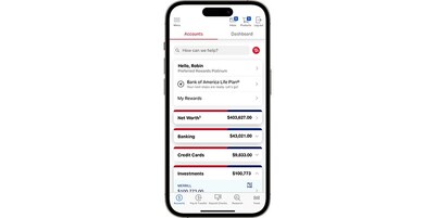BofA app experience for banking, credit card and investment accounts