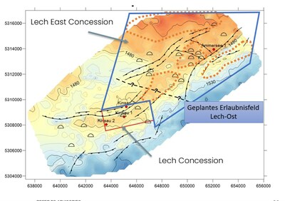 Figure 3: Lech and Lech East Concession Boundaries (CNW Group/MCF Energy Ltd.)
