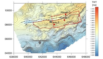 Figure 4: Top Jurassic structure map showing Lech Concession boundary and Kinsau wells (CNW Group/MCF Energy Ltd.)