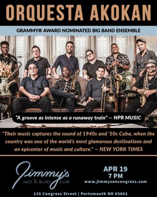 GRAMMY Nominated ORQUESTA AKOKAN performs at Jimmy's Jazz & Blues Club on Friday April 19 at 7 P.M. Tickets available at Ticketmaster.com and www.JimmysOnCongress.com.