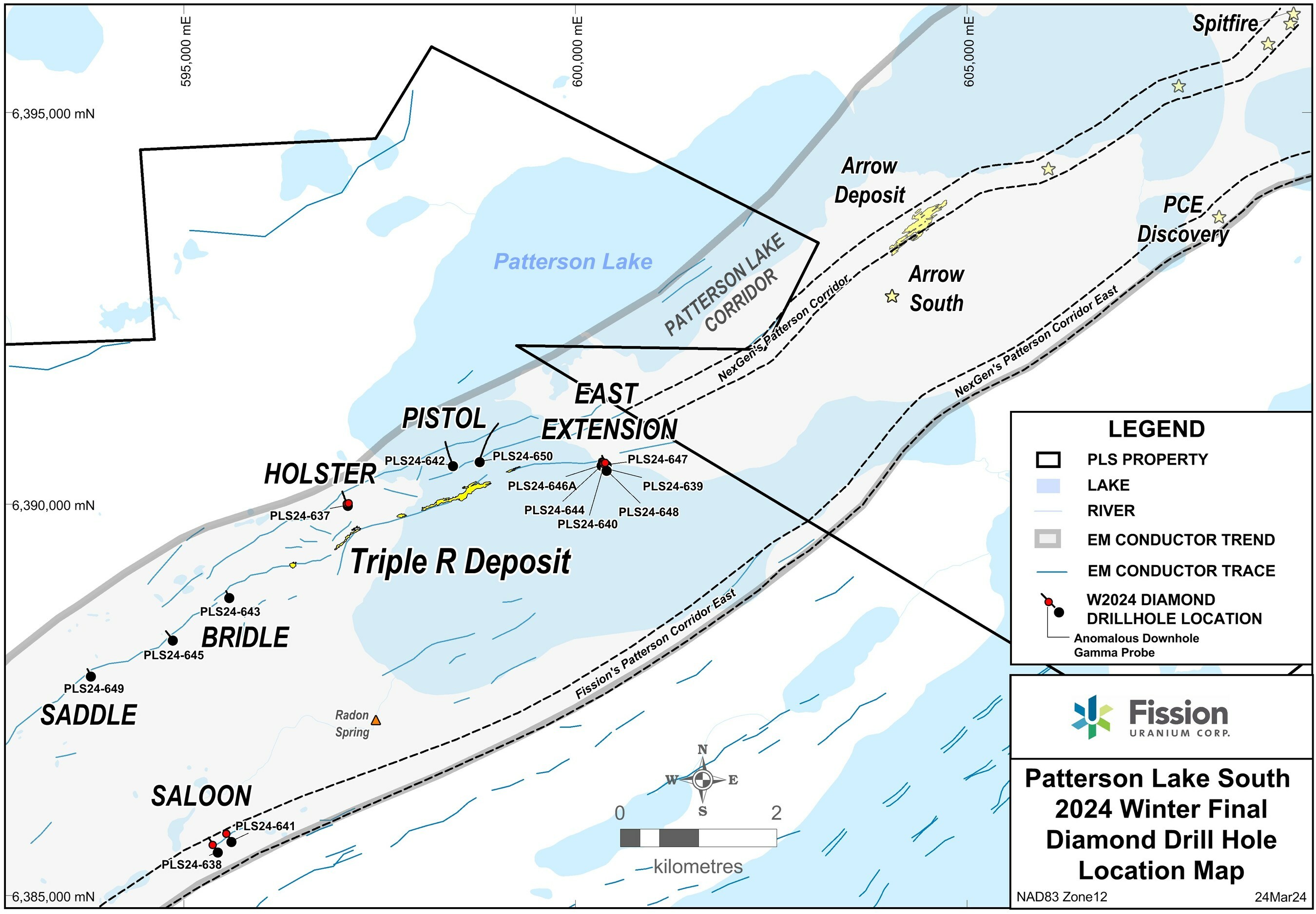 Patterson Lake South 2024 Winter Final Diamond Drill Hole Location Map (CNW Group/Fission Uranium Corp.) Patterson Lake South 2024 Winter Final Diamond Drill Hole Location Map (CNW Group/Fission Uranium Corp.)