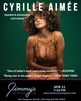 GRAMMY Nominated Jazz Singer CYRILLE AIMEE performs at Jimmy's Jazz & Blues Club on Sunday April 21 at 7:30 P.M. Tickets available at Ticketmaster.com and www.JimmysOnCongress.com.