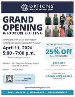 Options Medical Weight Loss invites the northeast Atlanta communities to attend the grand opening of its Suwanee clinic April 11, 5-7pm.