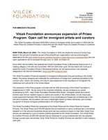Press Release: The Vilcek Foundation is now accepting applications for the 2025 Vilcek Prizes for Creative Promise in Visual Arts and Curatorial Work. Immigrant artists and curators are encouraged to apply for a $50,000 prize by June 10, 2024.