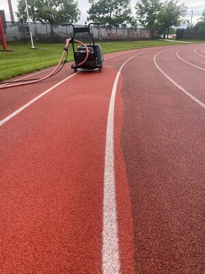 Cyclone Technology's Sports Surface Cleaning solution - Image shows before (right) and after (left) Cyclone deep cleaning