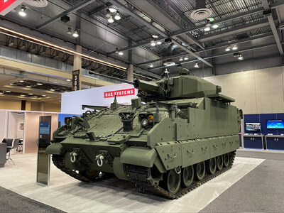 BAE Systems is showcasing its future-driven Armored Multi-Purpose Vehicle (AMPV) prototype configured with the External Mission Equipment Package (ExMEP) at the 2024 AUSA Global Force Symposium. (Credit: BAE Systems)