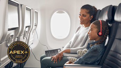 Air Canada’s complimentary and extensive in-flight entertainment programming features more than 1,400 hours of movies, 1,900 hours of television shows and more than 600 hours of music and podcasts, and a selection of live tv stations. (CNW Group/Air Canada)