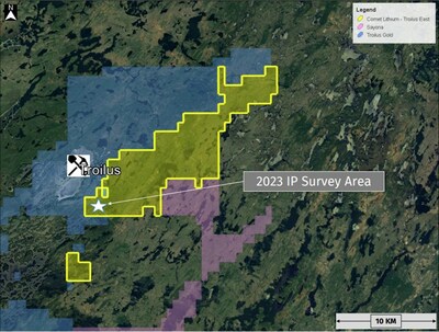 Figure 2 : 2023 IP Survey Area – Targeted southwest area of the Troilus East Property (CNW Group/Comet Lithium Corp.)