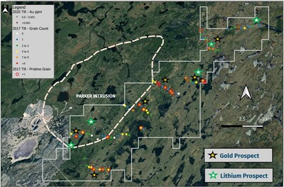 Figure 4 : Compilation and Review of Historical Data ? Newly identified Gold targets based on historical glacial-till results (CNW Group/Comet Lithium Corp.)
