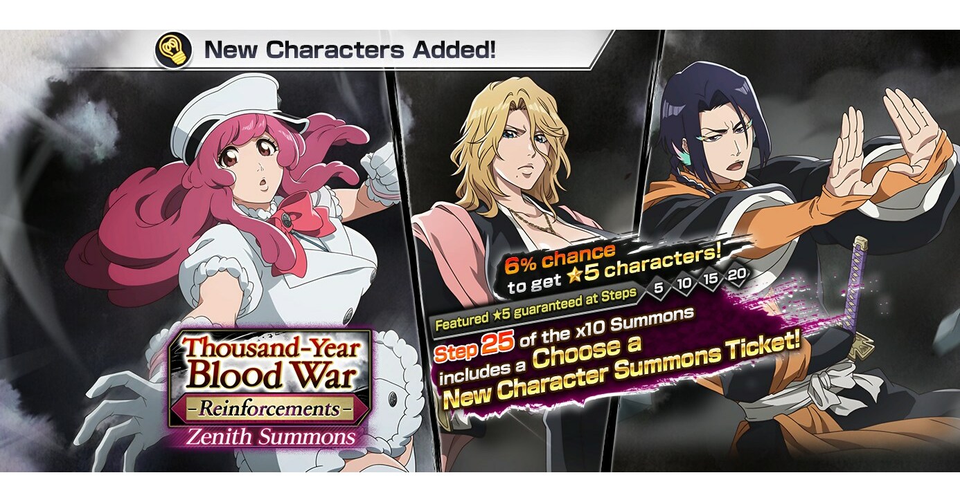 Bleach: Brave Souls Thousand-Year Blood War Zenith Summons: Reinforcements Featuring Meninas, Rangiku, and Yumichika Begins March 31 Alongside a Spring Festival Campaign