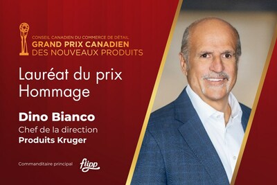 Dino Bianco, le chef de la direction de Produits Kruger,  recevra le prix Hommage 2024 du Grand Prix canadien des nouveaux produits, remis par le Conseil canadien du commerce de détail et Produits alimentaires, de santé et de consommation du Canada (Groupe CNW/Retail Council of Canada)