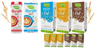 Our full line of Organic & Gluten-Free Oat Beverages offered in 946 ml and 200 ml format, alongside our new barista oat beverages. (CNW Group/Natura)
