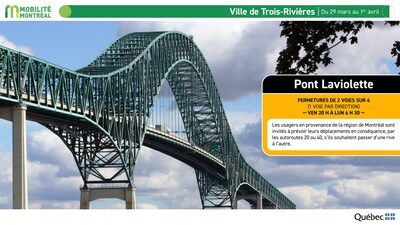 Ville de Trois-Rivires, 29 mars au 1er avril (Groupe CNW/Ministre des Transports et de la Mobilit durable)