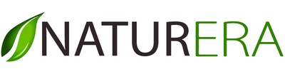Logo of NaturEra featuring a stylized green leaf to the left of the brand name in sleek, dark font, emphasizing natural health products.