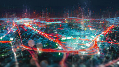 The abstract image represents the concept of the technology and innovation ecosystem: Edge Computing and Product Security at the Four Edges. Furthermore, it portrays the Edge Nodes being distributed everywhere, representing our geographical expansion. Lastly, it depicts Telcos, ISPs, the Video Streaming industry, and Fiber. Additionally, it represents the concept of Digital Smart City with Wireless Network and Connection Technology.