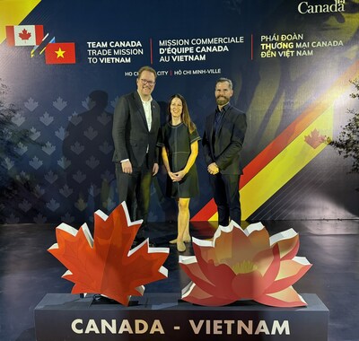EDC representatives at the Team Canada Trade Mission in Vietnam on March 27. Left to right: Sven List, Senior Vice-President, Corporate and International Group, Tammy Houston, Director, Indo-Pacific Region and Nathan Andrew Nelson, Chief Representative, Vietnam. (CNW Group/Export Development Canada (EDC))