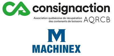 Consignaction logo et Machinex logo (CNW Group/L'Association québécoise de récupération des contenants de boissons (AQRCB))