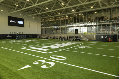 Hellas installed Matrix Helix synthetic turf, Cushdrain, and Ecotherm infill at the Sports Academy at The Star In Frisco, Texas.