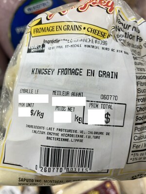 Kingsey fromage en grain (Groupe CNW/Ministère de l'Agriculture, des Pêcheries et de l'Alimentation)