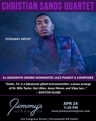 5x-GRAMMY® Nominated Jazz Pianist CHRISTIAN SANDS and his Acclaimed Quartet performs at Jimmy's Jazz & Blues Club on Wednesday April 24 at 7:30 P.M. Tickets available at Ticketmaster.com and www.JimmysOnCongress.com.