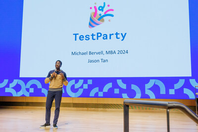 Michael Bervell (MBA 2024) pitches his venture TestParty as part of the Social Enterprise Track. Photo courtesy Russ Campbell.