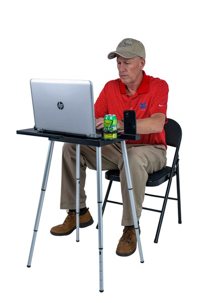 Tabletote is a compact, lightweight (< 3 lbs), adjustable height (12-29”) portable mobile stand. A clever feature is the bottom cover, which slides onto the table top for expanded work space.