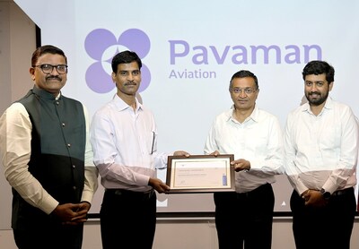 From Left to right, Mr. Vishal Joshi (Head – Training & Certification, PDRL), Mr. Anil Chandaliya (Founder & CEO, PDRL), Mr. Anjaneyulu S V S (Founder & CEO, Pavaman) and Mr. Surya Prashanth (Business Development Head, Pavaman) (PRNewsfoto/PDRL)