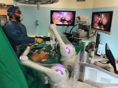 Dr. Malek Chehab performing an ovarian cystectomy using the commercial Maestro System at the Franche-Comté Polyclinic in Besançon, France.