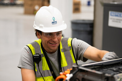 An employee from the American Battery Technology Company inspects a battery at the company’s lithium-ion battery recycling facility located in the Tahoe-Reno Industrial Center in Storey County, Nevada.  The company was awarded a <money>$20 million</money> tax credit through a competitive U.S. Department of Energy process which will support the advancement of this facility and provide capital expenditures to accelerate deployment of the company's next phase of critical battery minerals manufacturing.