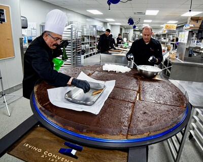 The World’s Largest Moon Pie was crafted by Irving Convention Center at Las Colinas Executive Chef Eduardo Alvarez with guidance from Irving Convention Center General Manager Tom Meehan and will be served during Total Eclipse in the Park, presented by Visit Irving, on April 8, 2024, at Levy Event Plaza on the shores of Lake Carolyn in the Las Colinas Urban Center in Irving, Texas.