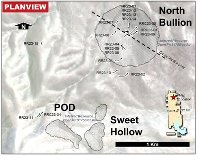 Figure 3: North Bullion and POD 2023 drill hole locations. (CNW Group/Orla Mining Ltd.)