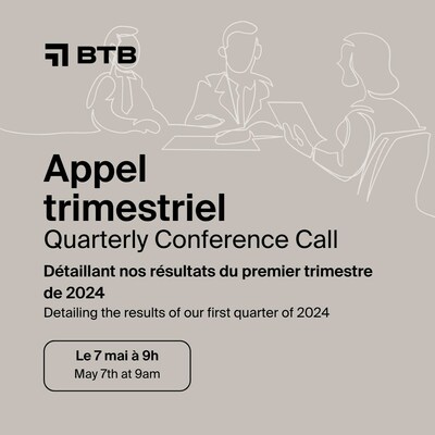 BTB Q1 2024 Conference Call
Appel conference T1 2024 BTB (CNW Group/BTB Real Estate Investment Trust)