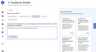 GrowthLoop Audience Studio: Users can instantly generate a recommended list of precise audience targets, powered by Gemini models. These suggestions are based on customer data in BigQuery and by describing campaign goals (i.e. acquisition, cross-sell, churn winback, etc.) in natural language.