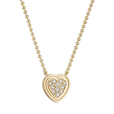 Mosaic diamond heart pendant on ball chain 14K yellow gold. Image courtesy of GiGi Ferranti Jewelry