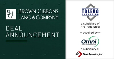 Brown Gibbons Lang & Company (BGL) is pleased to announce the sale of Toledo Shredding, LLC, a subsidiary of ProTrade Group,  which is a fully integrated scrap metal company specializing in ferrous and nonferrous metals. Toledo Shredding's assets were sold to OmniSource, LLC. BGL's Metals & Advanced Metals Manufacturing investment banking team served as the exclusive financial advisor to Toledo Shredding in the transaction.