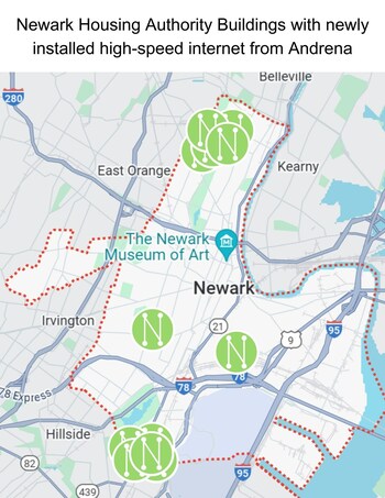 Newark Housing Authority Buildings with High-Speed Internet Installed, image courtesy of Newark Fiber