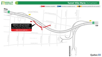 Tunnel-Ville-Marie, du 5 au 8 avril (Groupe CNW/Ministre des Transports et de la Mobilit durable)